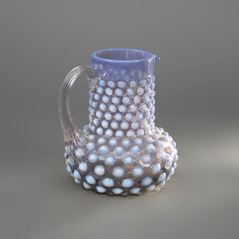 Antique Mt. Washington School Lavender & Opalescent Hobnail Water Pitcher c1890