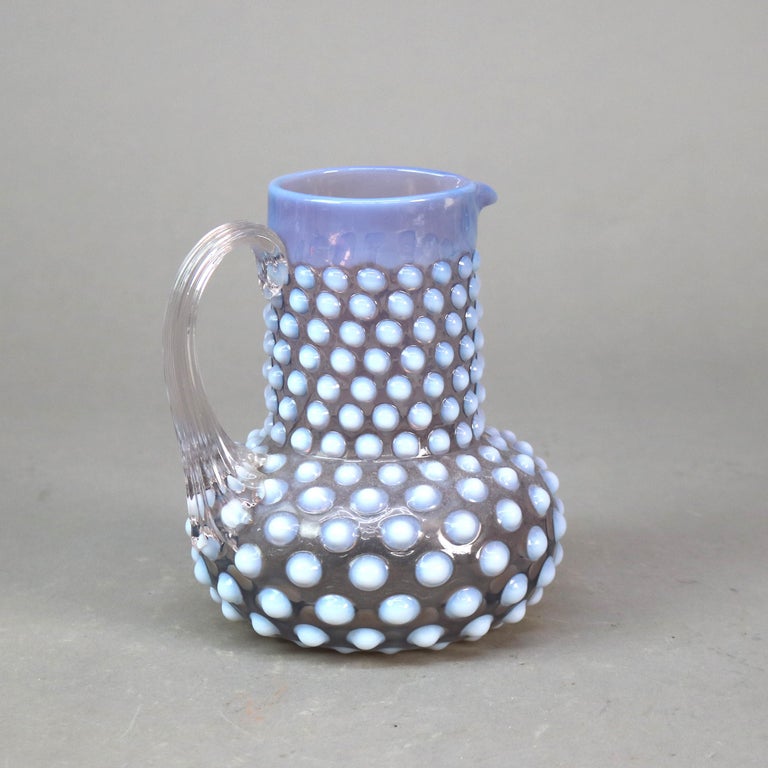 Antique Mt. Washington School Lavender & Opalescent Hobnail Water Pitcher c1890