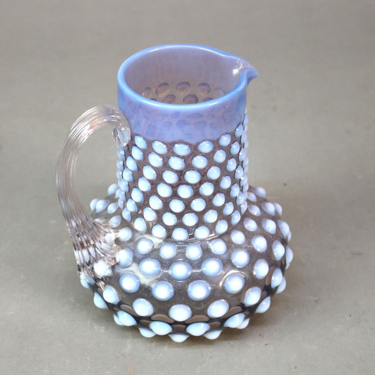 Antique Mt. Washington School Lavender & Opalescent Hobnail Water Pitcher c1890