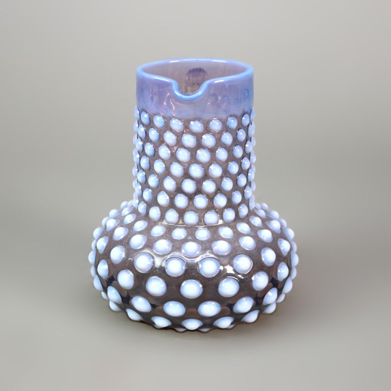 Antique Mt. Washington School Lavender & Opalescent Hobnail Water Pitcher c1890