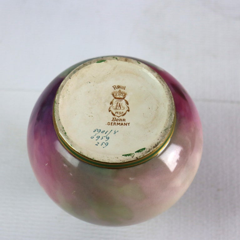Antique German Royal Bonn Floral Porcelain Vase Signed & Numbered C1920