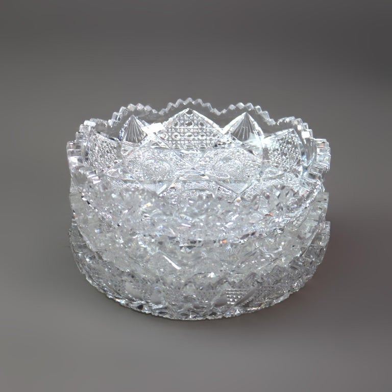 Three Antique Hawkes School Brilliant Cut Glass Bowls C1890