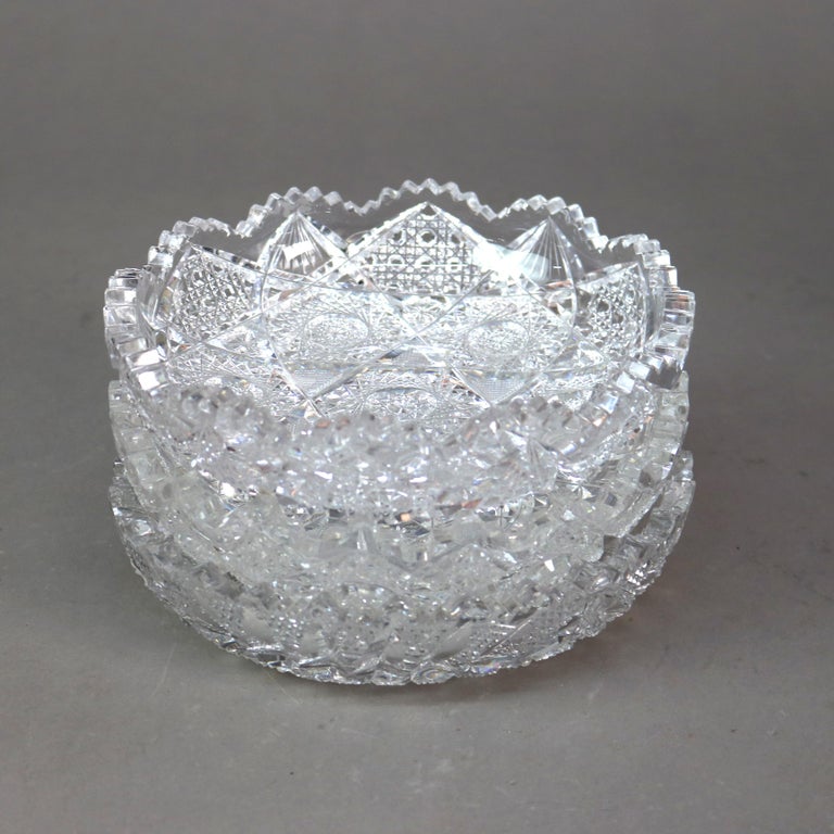 Three Antique Hawkes School Brilliant Cut Glass Bowls C1890