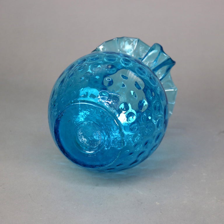 Antique Ariel Blue Coinspot Ruffle Top Glass Water Pitcher C1900