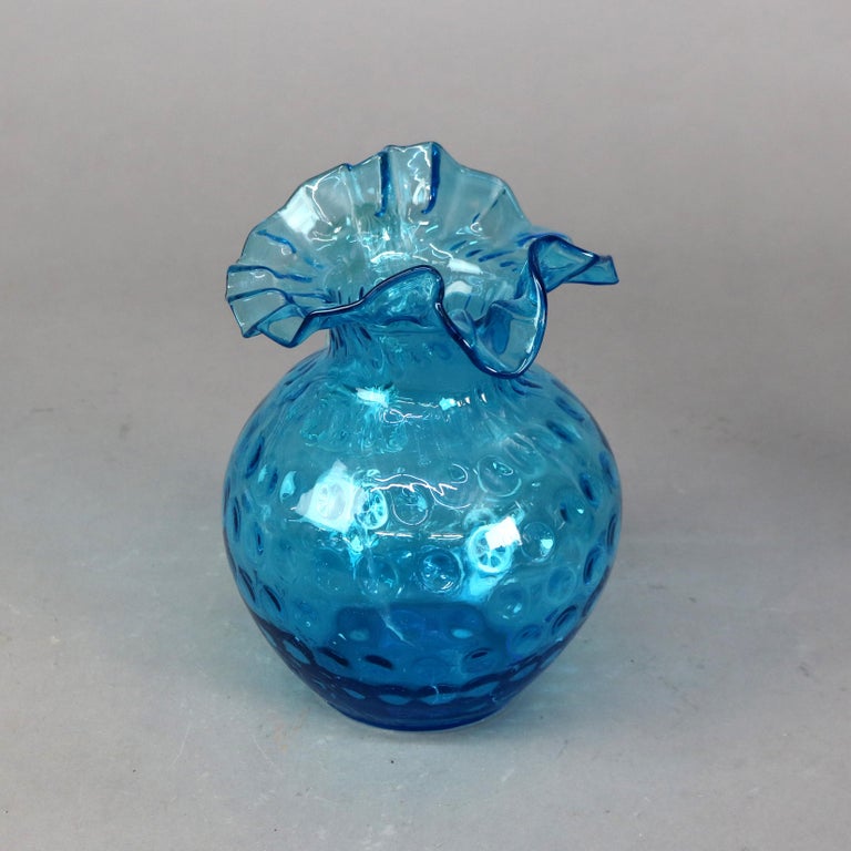 Antique Ariel Blue Coinspot Ruffle Top Glass Water Pitcher C1900