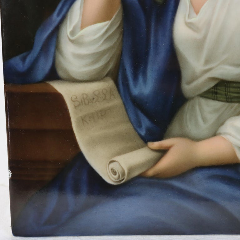 Antique KPM Classical Portrait Porcelain Tile Of Woman With Scroll Signed c1890
