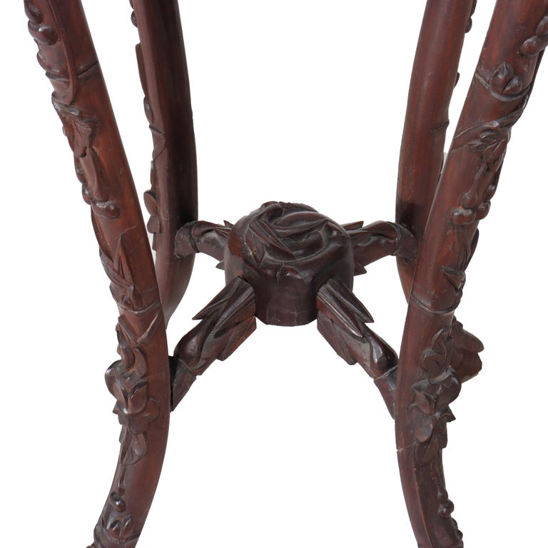 Antique Chinese Floral Carved Hardwood Marble Top Stand C1910