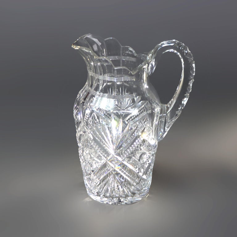 Antique Hawkes School Brilliant Cut Glass Water Pitcher C1890