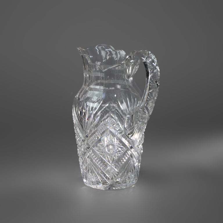 Antique Hawkes School Brilliant Cut Glass Water Pitcher C1890