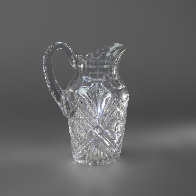 Antique Hawkes School Brilliant Cut Glass Water Pitcher C1890