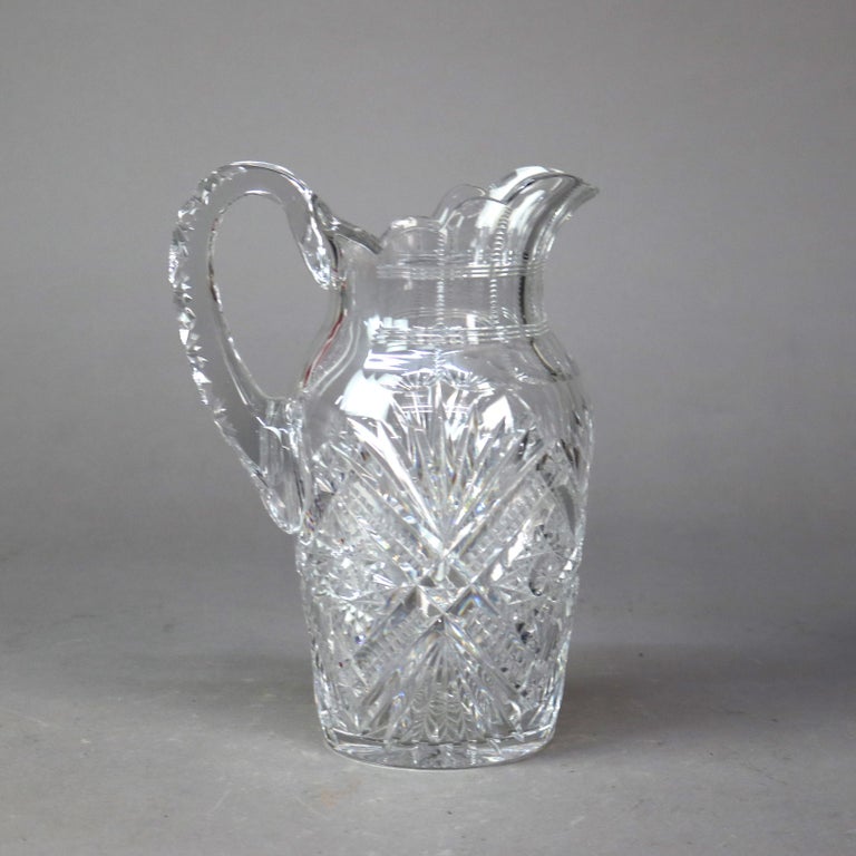 Antique Hawkes School Brilliant Cut Glass Water Pitcher C1890