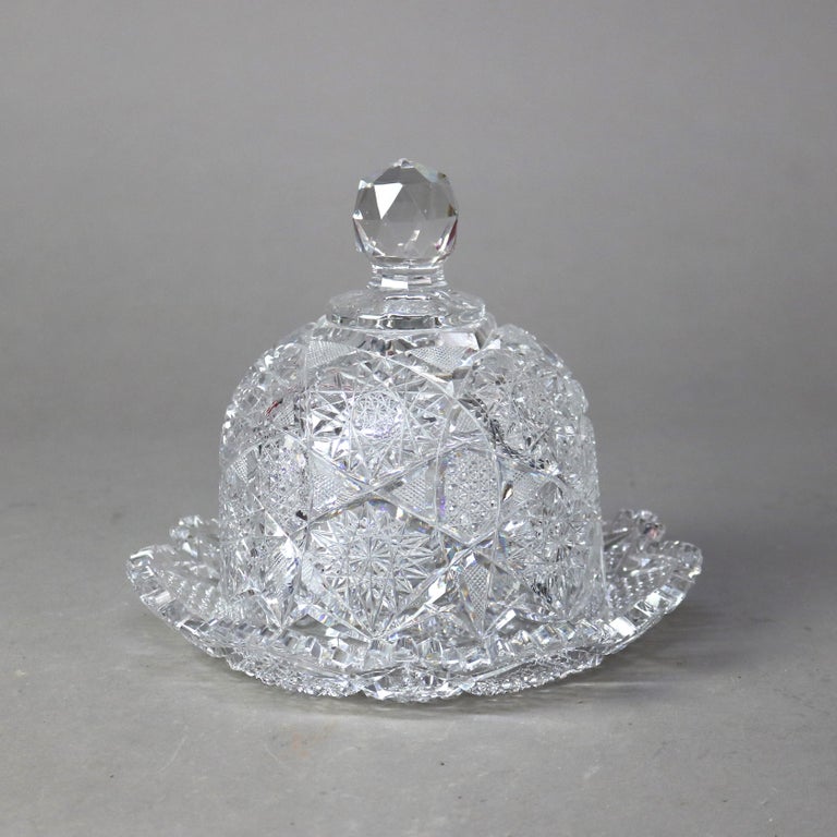 Antique Hawkes School Brilliant Cut Glass Butter Dish C1890