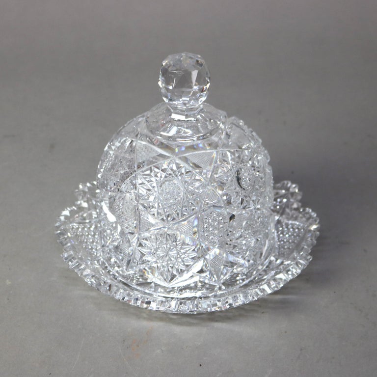 Antique Hawkes School Brilliant Cut Glass Butter Dish C1890