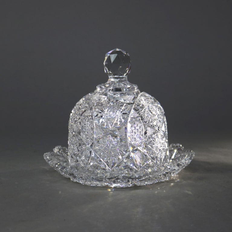 Antique Hawkes School Brilliant Cut Glass Butter Dish C1890