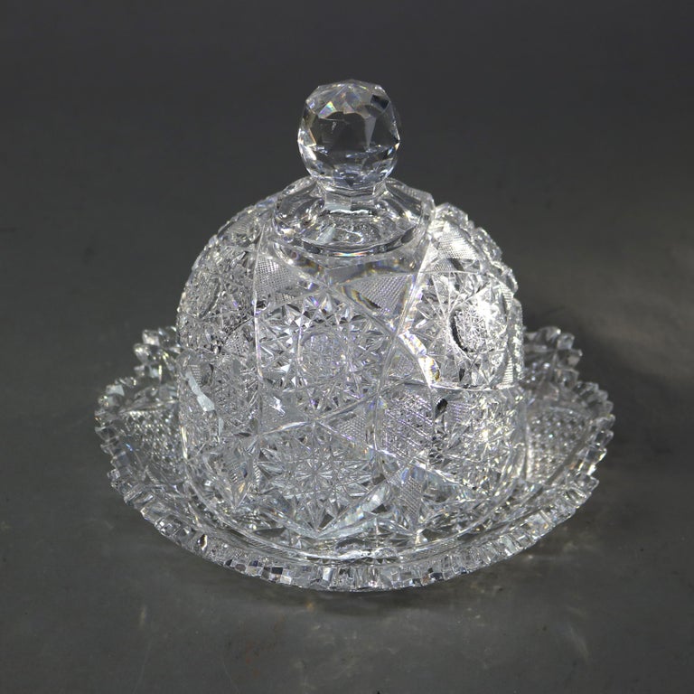 Antique Hawkes School Brilliant Cut Glass Butter Dish C1890
