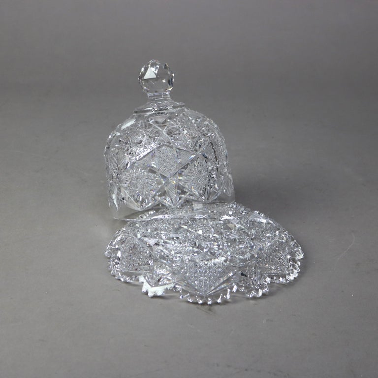 Antique Hawkes School Brilliant Cut Glass Butter Dish C1890