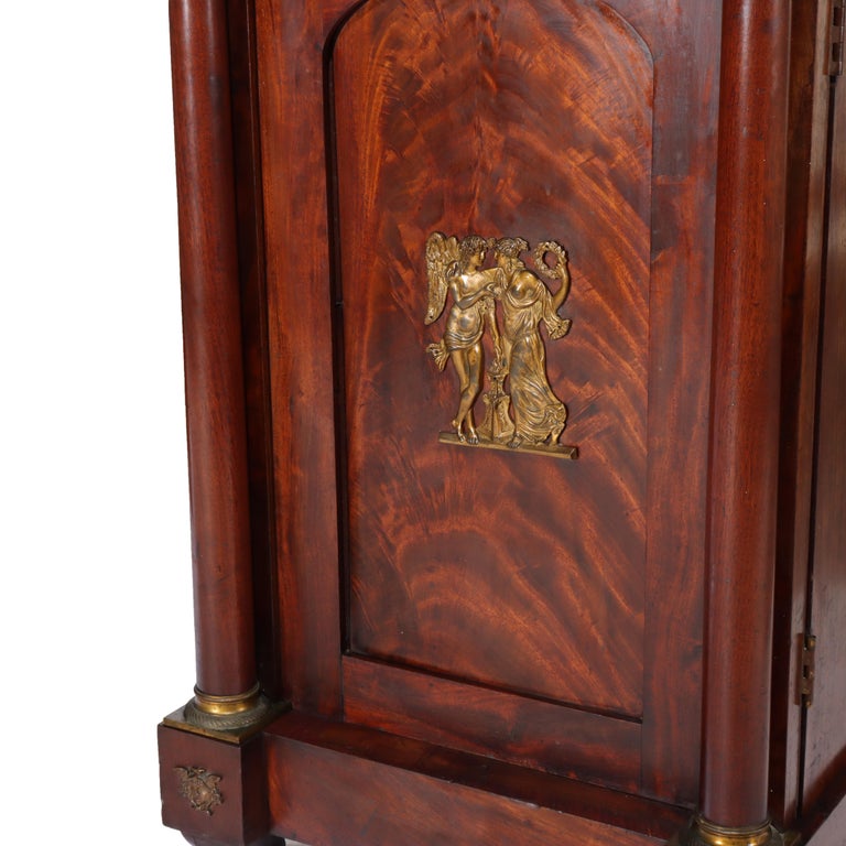 Antique Boston Period Napoleonic Flame Mahogany Double Pedestal Sideboard c1820