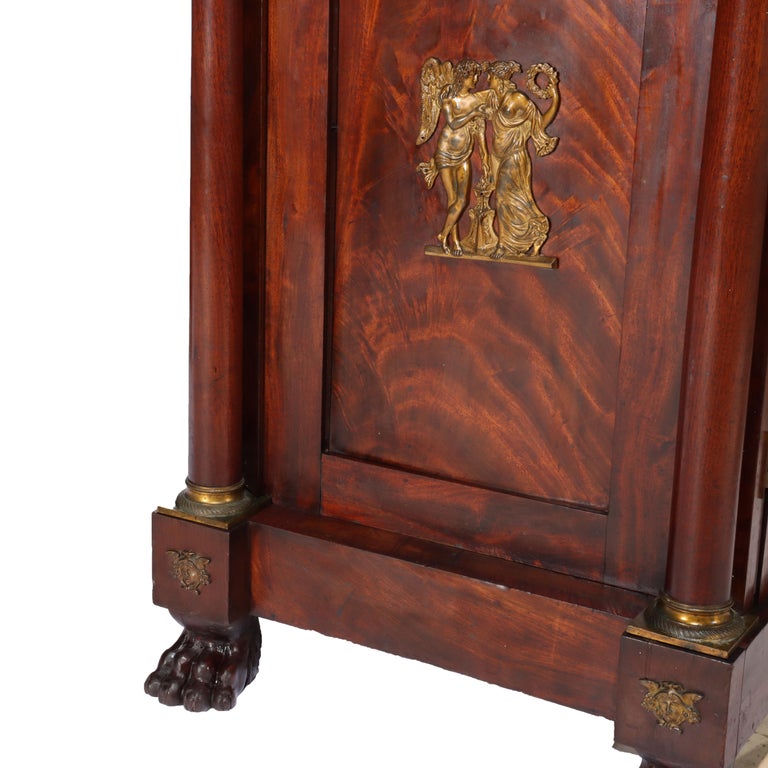 Antique Boston Period Napoleonic Flame Mahogany Double Pedestal Sideboard c1820