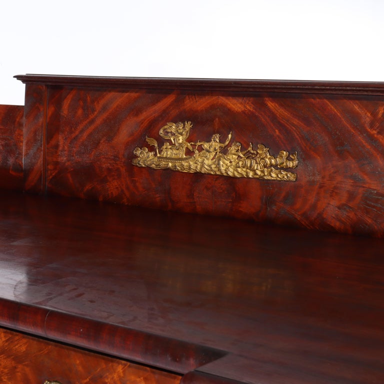 Antique Boston Period Napoleonic Flame Mahogany Double Pedestal Sideboard c1820
