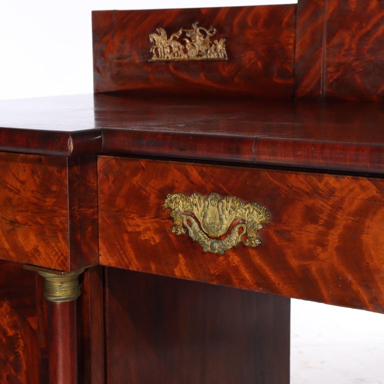 Antique Boston Period Napoleonic Flame Mahogany Double Pedestal Sideboard c1820