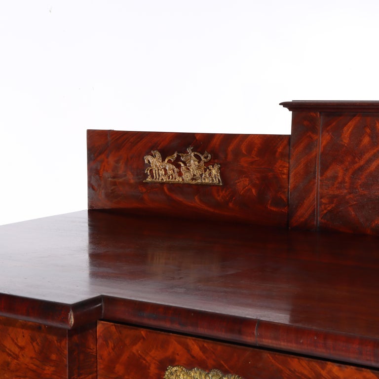 Antique Boston Period Napoleonic Flame Mahogany Double Pedestal Sideboard c1820