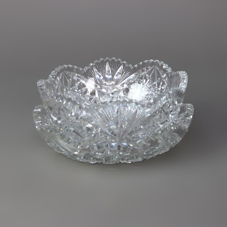 Two Antique Hawkes School Brilliant Cut Glass Bowls C1890