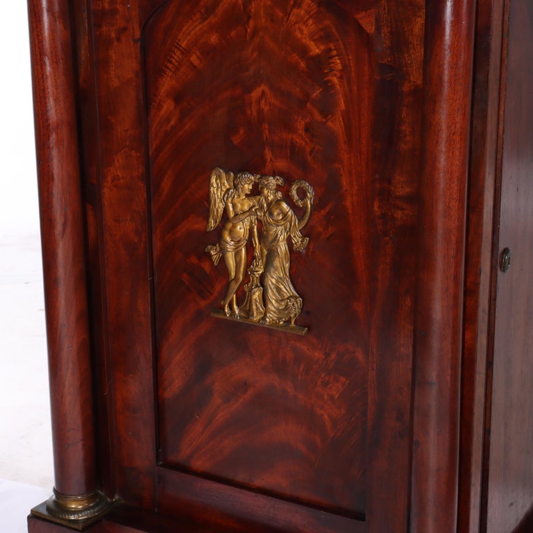 Antique Boston Period Napoleonic Flame Mahogany Double Pedestal Sideboard c1820