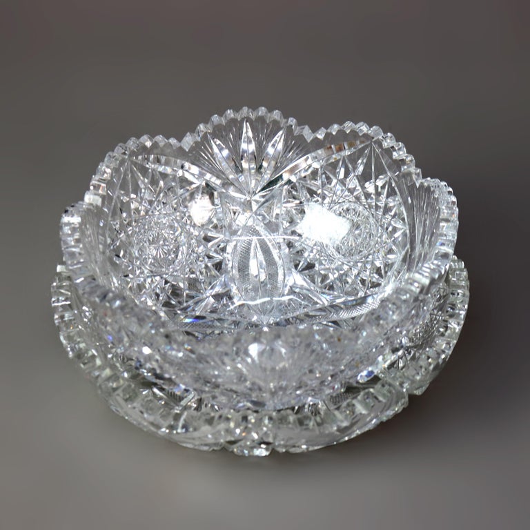Two Antique Hawkes School Brilliant Cut Glass Bowls C1890