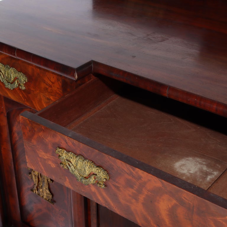 Antique Boston Period Napoleonic Flame Mahogany Double Pedestal Sideboard c1820