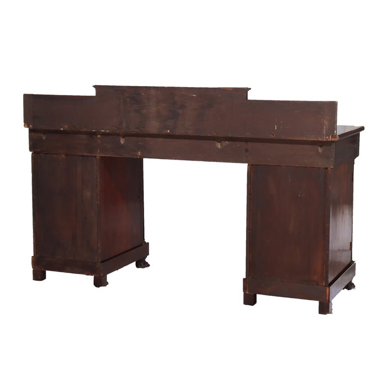 Antique Boston Period Napoleonic Flame Mahogany Double Pedestal Sideboard c1820