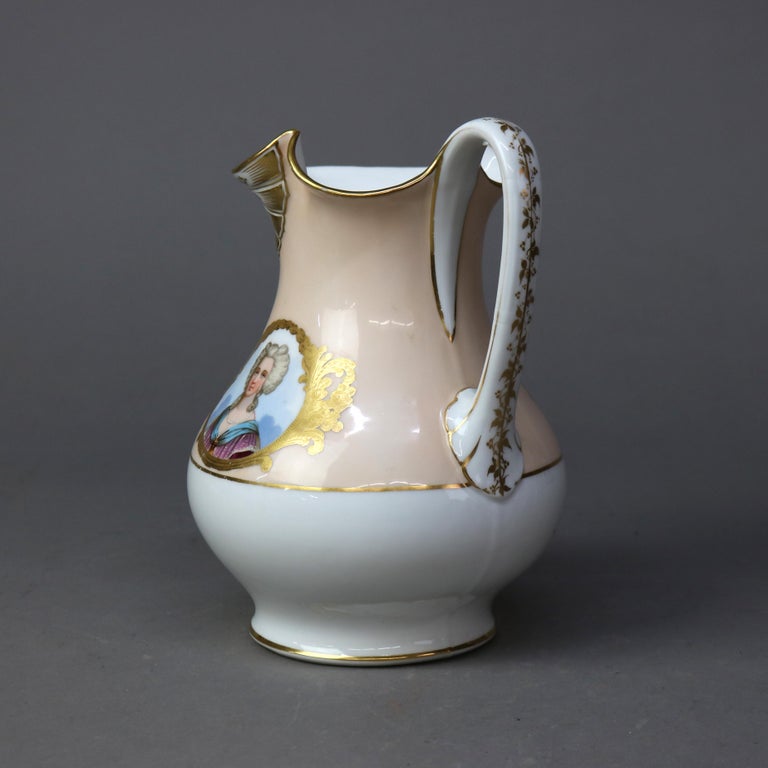 Antique Old Paris Porcelain Hand Painted & Gilt Portrait Pitcher c1890