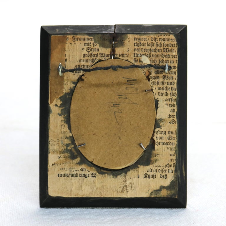 Miniature Antique French Portrait Painting on Celluloid of Woman, Framed, C1880