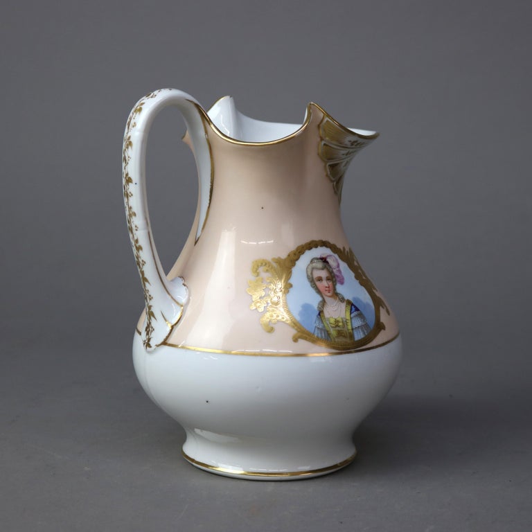 Antique Old Paris Porcelain Hand Painted & Gilt Portrait Pitcher c1890