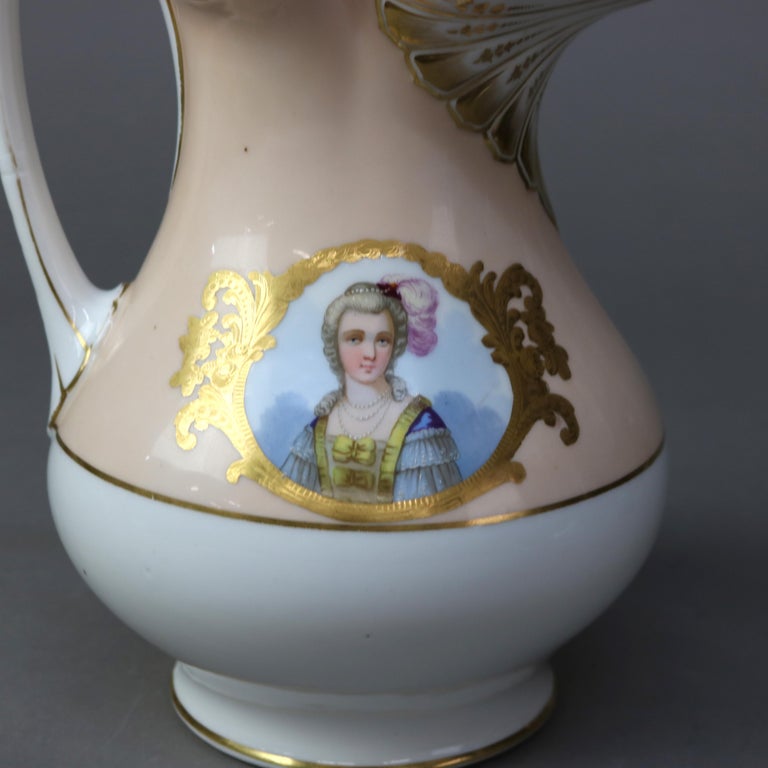 Antique Old Paris Porcelain Hand Painted & Gilt Portrait Pitcher c1890