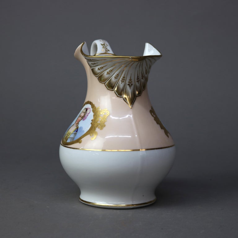 Antique Old Paris Porcelain Hand Painted & Gilt Portrait Pitcher c1890