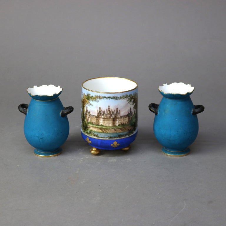 Three Antique Old Paris Porcelain Hand Painted and Gilt Vases C1890