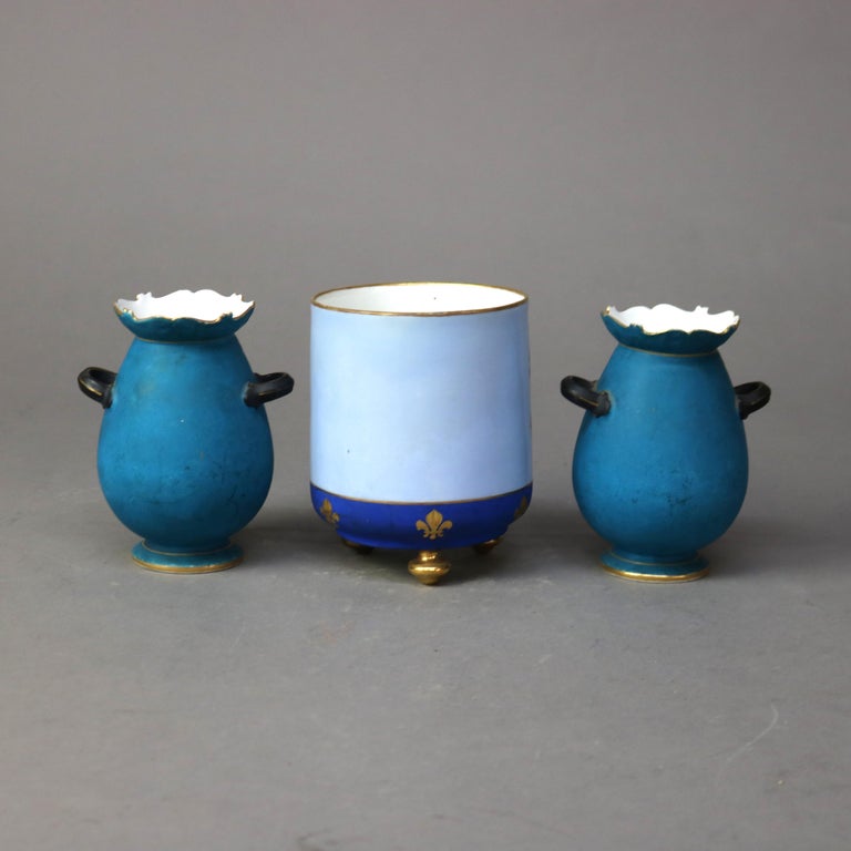Three Antique Old Paris Porcelain Hand Painted and Gilt Vases C1890