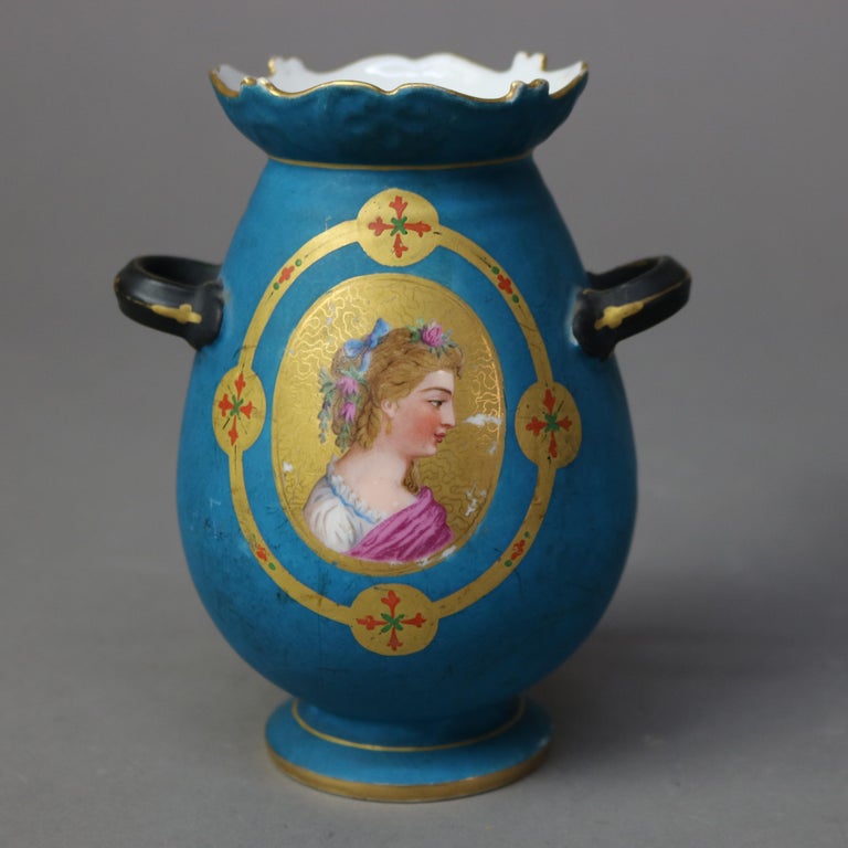 Three Antique Old Paris Porcelain Hand Painted and Gilt Vases C1890