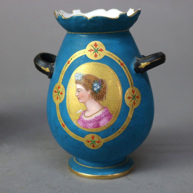 Three Antique Old Paris Porcelain Hand Painted and Gilt Vases C1890