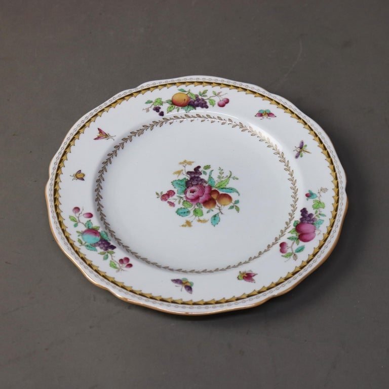 Seven Antique English Copeland Floral Hand Painted & Gilt Porcelain Plates C1890