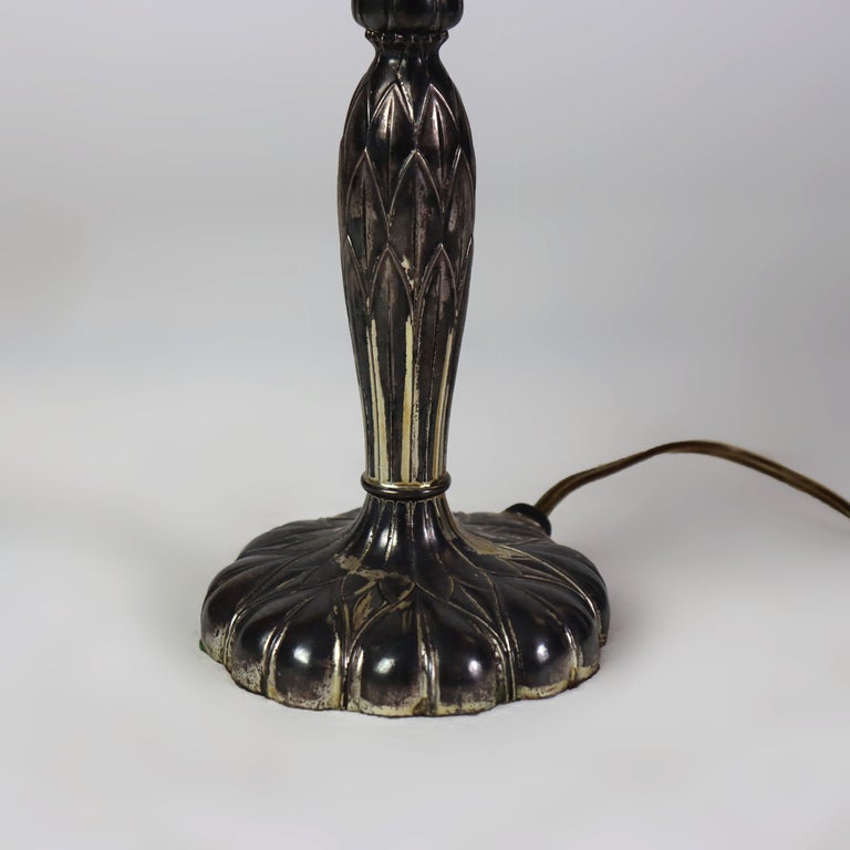 Antique Pairpoint Reverse Painted Flower & Butterfly Table Lamp Signed c1920