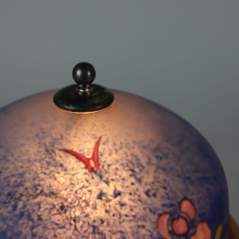 Antique Pairpoint Reverse Painted Flower & Butterfly Table Lamp Signed c1920