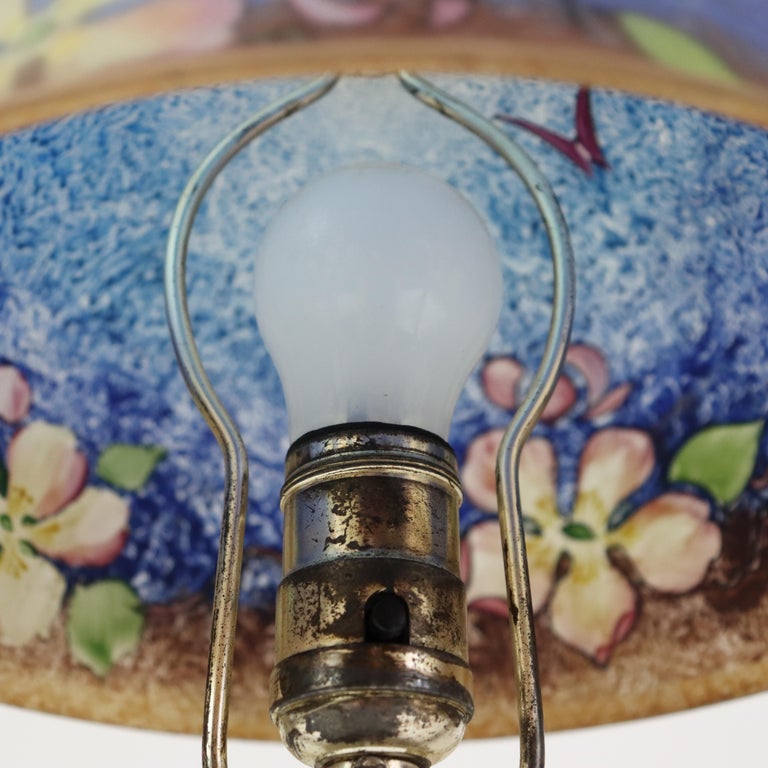 Antique Pairpoint Reverse Painted Flower & Butterfly Table Lamp Signed c1920
