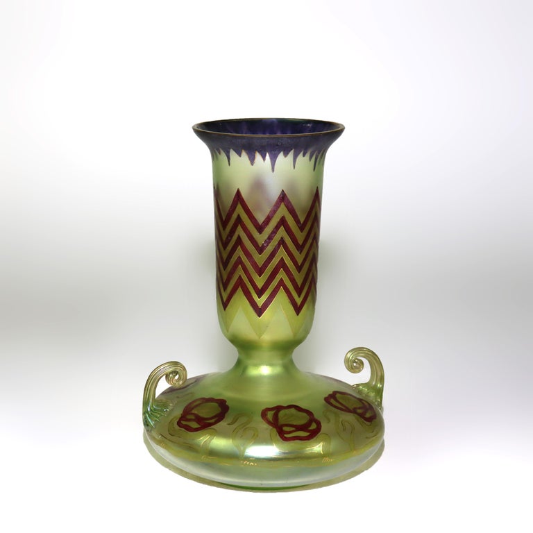 Antique Loetz Egyptian Revival Polychromed Art Glass Vase Unsigned C1930