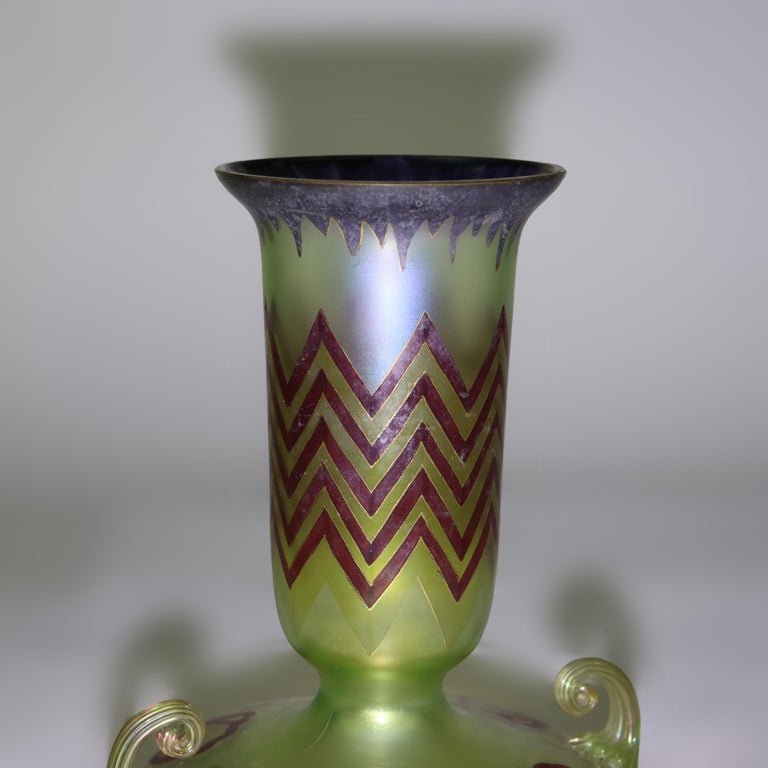 Antique Loetz Egyptian Revival Polychromed Art Glass Vase Unsigned C1930