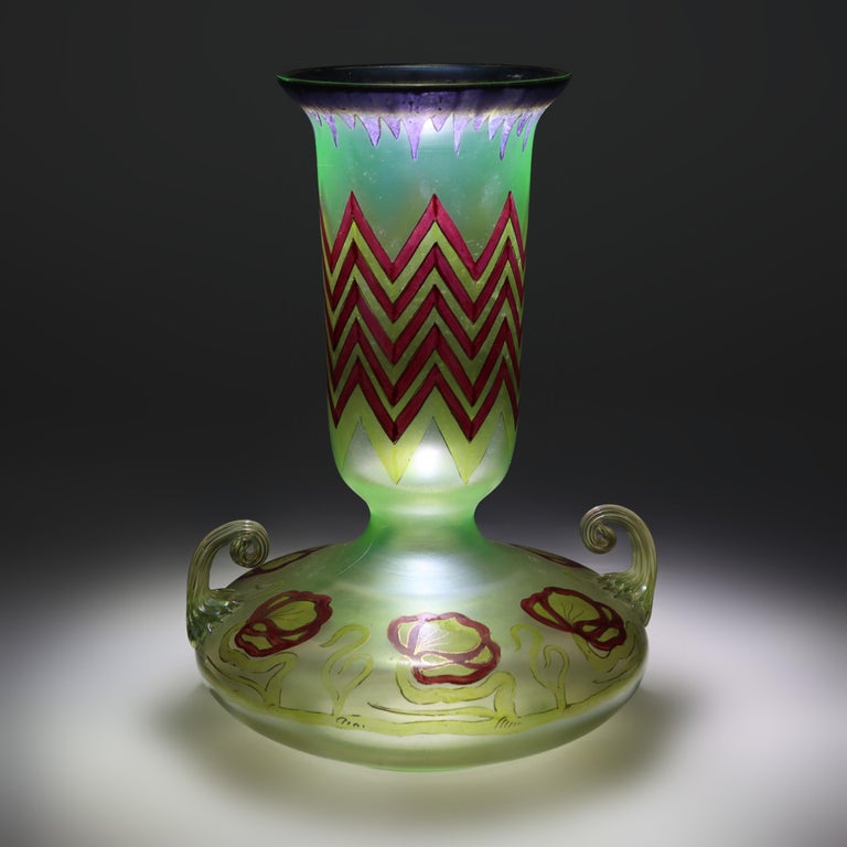 Antique Loetz Egyptian Revival Polychromed Art Glass Vase Unsigned C1930