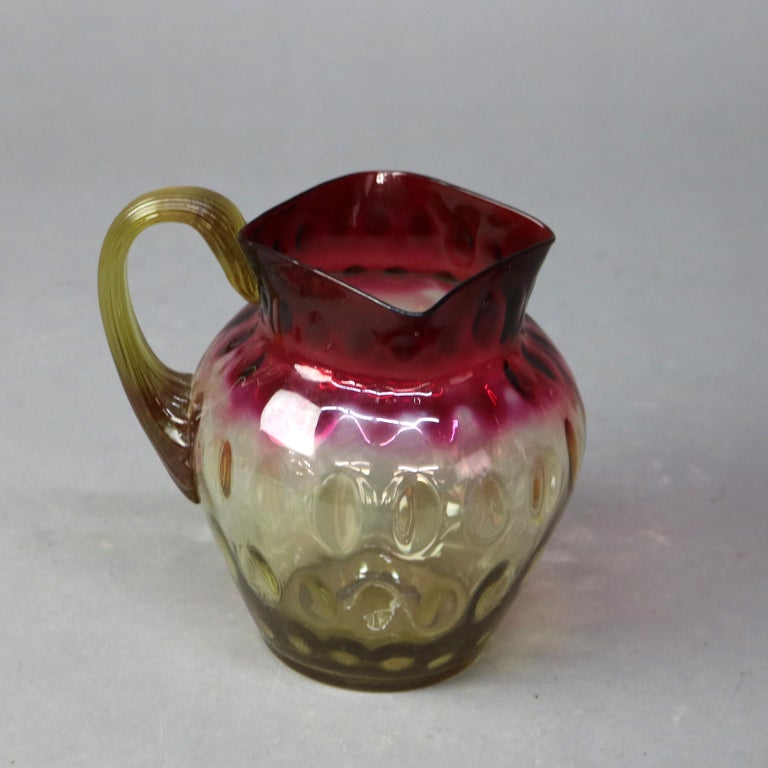 Antique Mt. Washington School Cranberry to Amber Coinspot Glass Water Pitcher