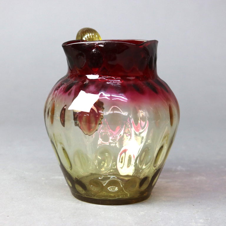 Antique Mt. Washington School Cranberry to Amber Coinspot Glass Water Pitcher