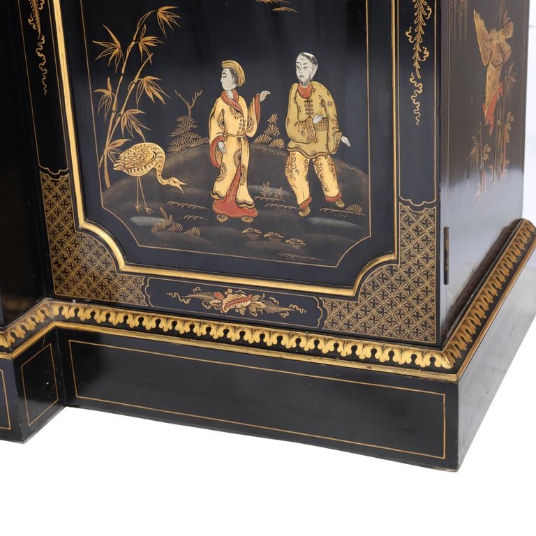 S. Hille & Co. English Ebonized & Gilt Chinoiserie Decorated Cupboard c1930