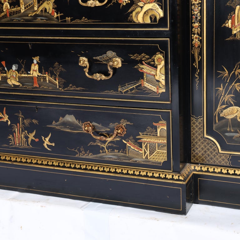 S. Hille & Co. English Ebonized & Gilt Chinoiserie Decorated Cupboard c1930